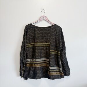 BABETTE San Francisco Brown Shimmer Dots Stripes Microfiber Top Blouse M Medium